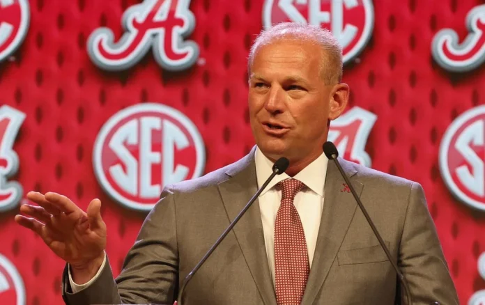 Alabama coach Kalen DeBoer at 2024 SEC Media Days.