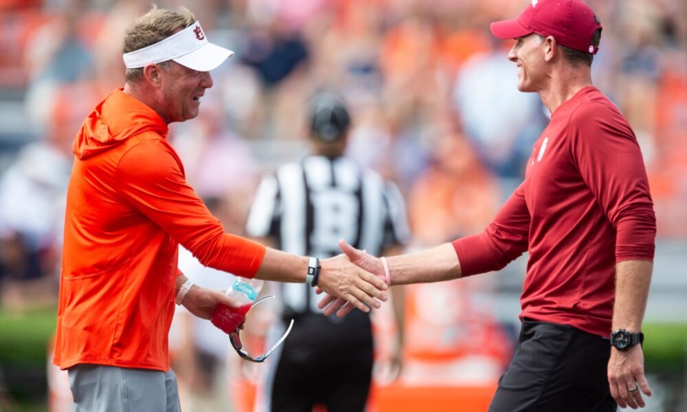 Auburn coach Hugh Freeze and Oklahoma coach Brent Venables