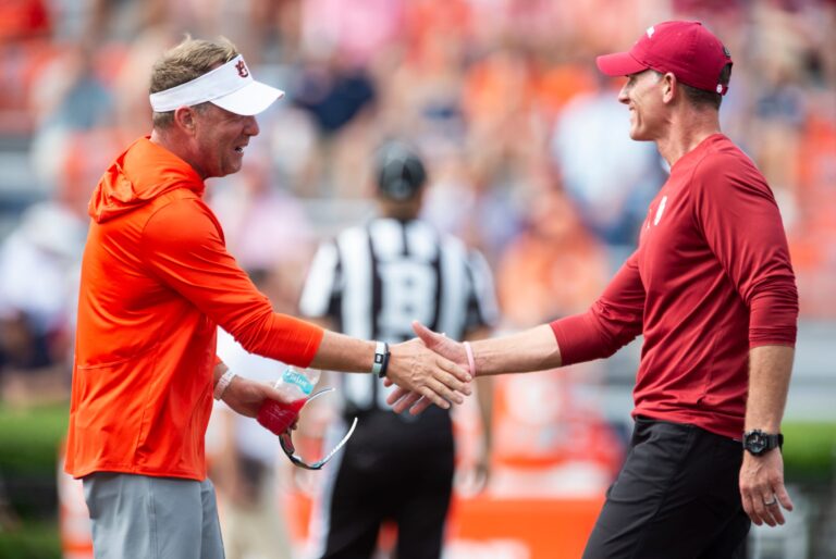 Auburn coach Hugh Freeze and Oklahoma coach Brent Venables