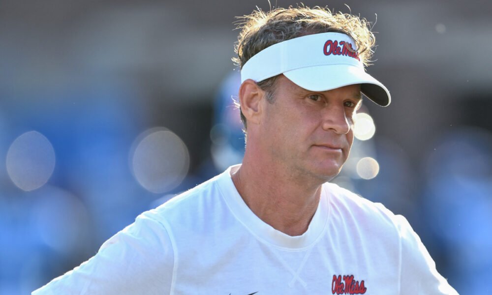 Ole Miss Rebels coach Lane Kiffin in warmups before game against the Arkansas Razorbacks