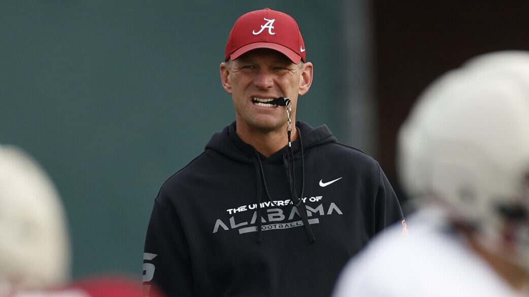 Alabama Crimson Tide coach Kalen DeBoer during an Alabama practice