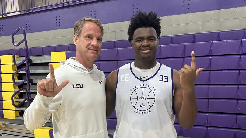 LSU coach Lane Kiffin with 5-star offensive line recruit Albert Simien